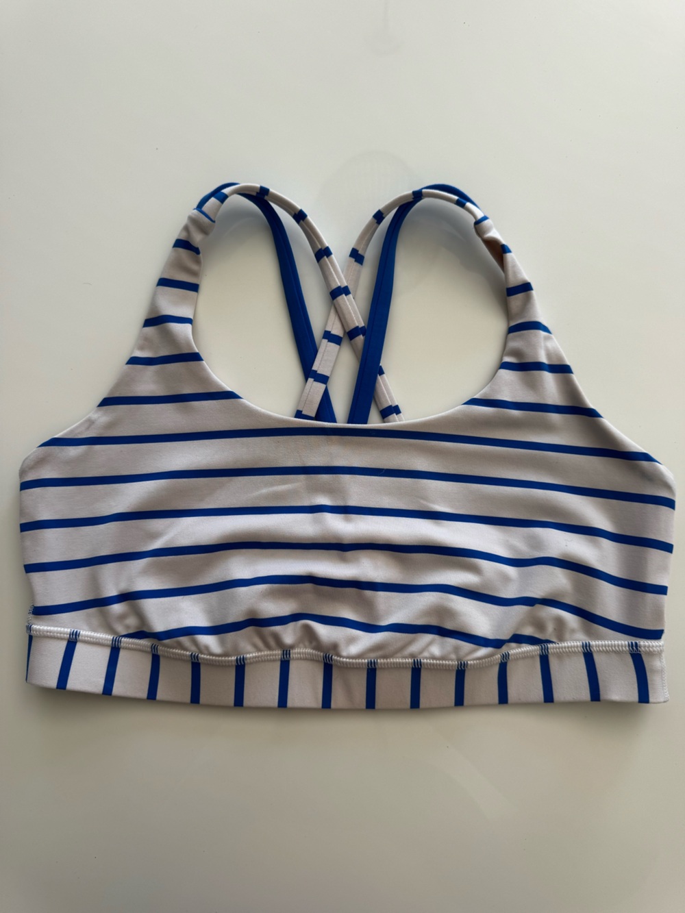 Lululemon Blue White Stripe Sports Bra Racerback Crossback Low Support Studio
